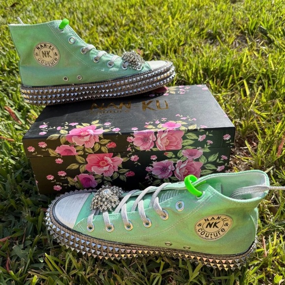 Free People Nan-Ku Mint Green High-Top Sneakers with Studded Soles